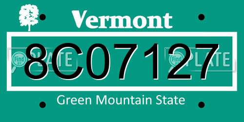 8C07127 Vermont License Plate