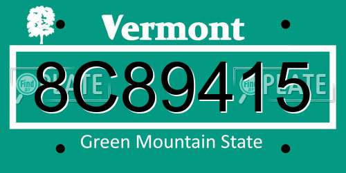 8C89415 Vermont License Plate