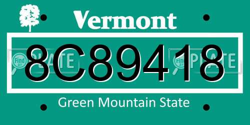 8C89418 Vermont License Plate