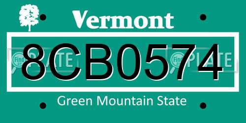 8CB0574 Vermont License Plate