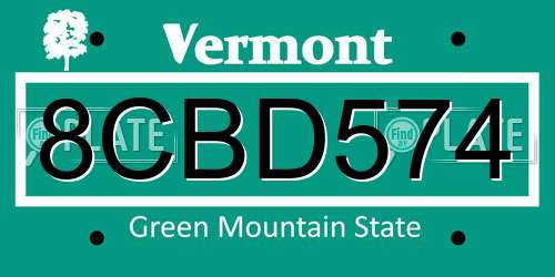 8CBD574 Vermont License Plate