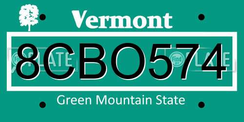 8CBO574 Vermont License Plate