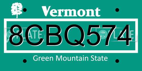 8CBQ574 Vermont License Plate