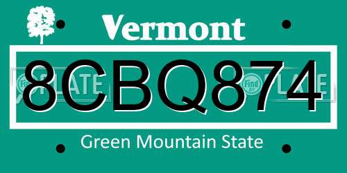 8CBQ874 Vermont License Plate