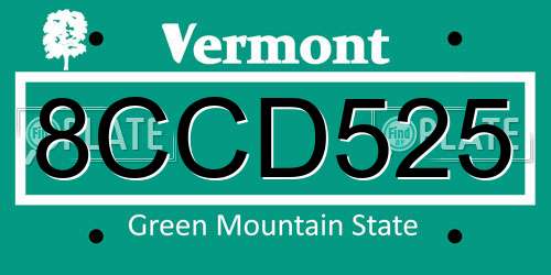 8CCD525 Vermont License Plate