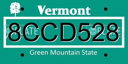 8CCD528 Vermont License Plate
