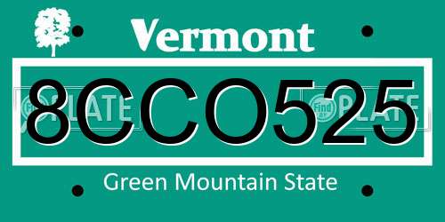 8CCO525 Vermont License Plate