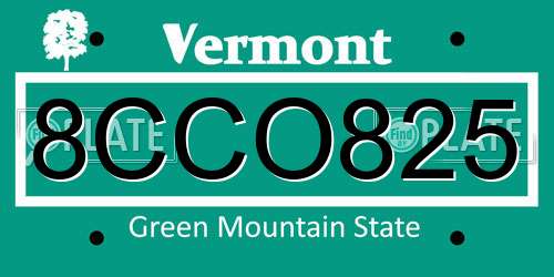 8CCO825 Vermont License Plate