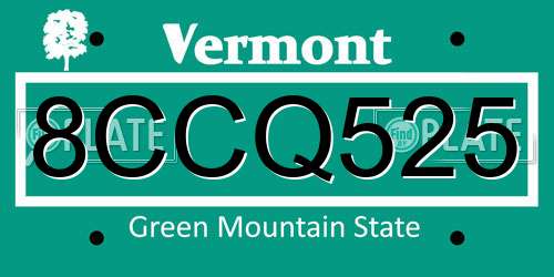 8CCQ525 Vermont License Plate