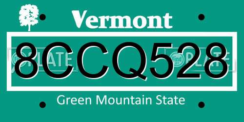 8CCQ528 Vermont License Plate