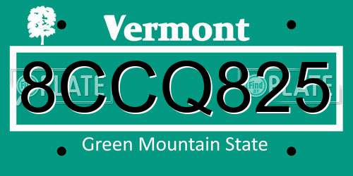 8CCQ825 Vermont License Plate