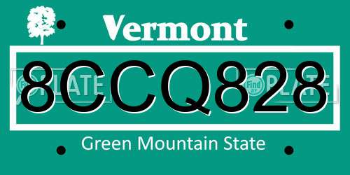 8CCQ828 Vermont License Plate