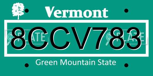 8CCV783 Vermont License Plate