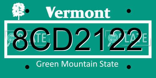 8CD2122 Vermont License Plate