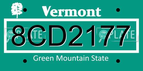 8CD2177 Vermont License Plate