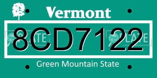 8CD7122 Vermont License Plate