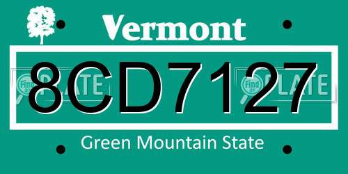 8CD7127 Vermont License Plate