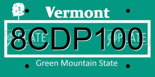 8CDP100 Vermont License Plate