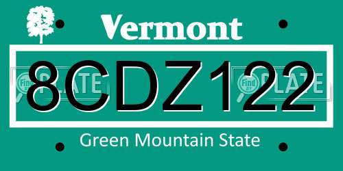 8CDZ122 Vermont License Plate