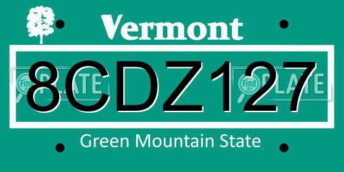 8CDZ127 Vermont License Plate