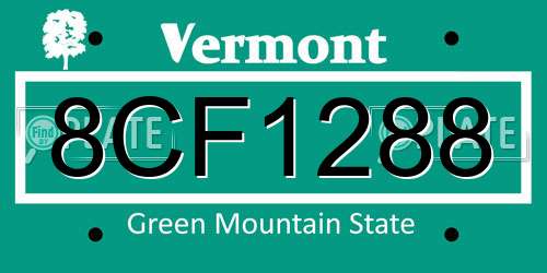 8CF1288 Vermont License Plate