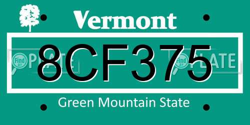 8CF375 Vermont License Plate