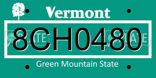 8CH0480 Vermont License Plate