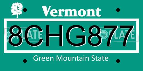 8CHG877 Vermont License Plate
