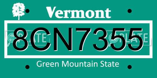 8CN7355 Vermont License Plate