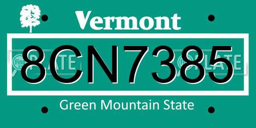 8CN7385 Vermont License Plate