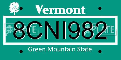 8CNI982 Vermont License Plate