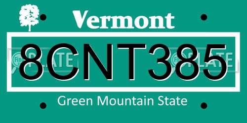 8CNT385 Vermont License Plate