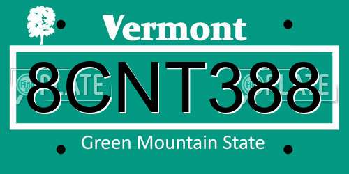 8CNT388 Vermont License Plate
