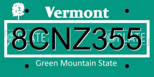 8CNZ355 Vermont License Plate