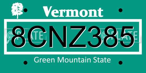 8CNZ385 Vermont License Plate