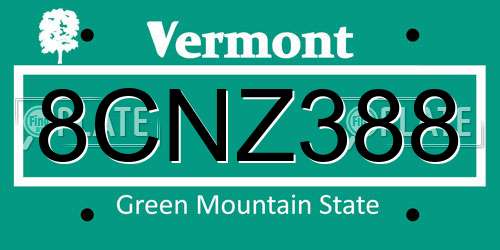 8CNZ388 Vermont License Plate
