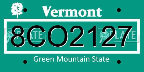 8CO2127 Vermont License Plate
