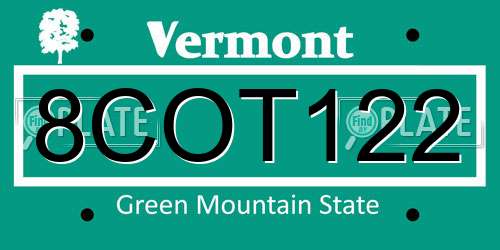 8COT122 Vermont License Plate