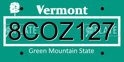 8COZ127 Vermont License Plate