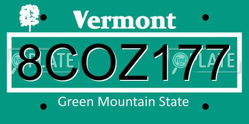 8COZ177 Vermont License Plate