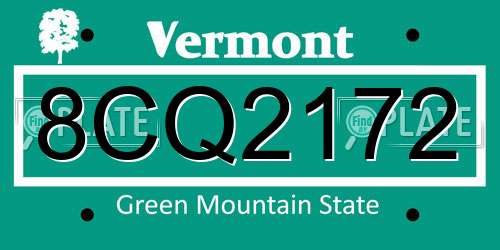8CQ2172 Vermont License Plate