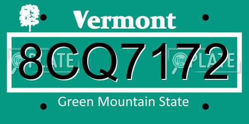 8CQ7172 Vermont License Plate