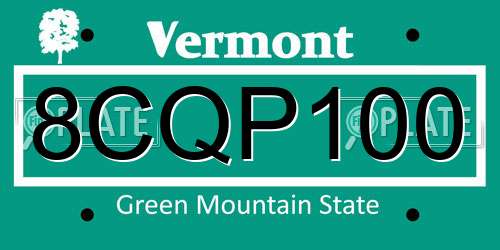 8CQP100 Vermont License Plate