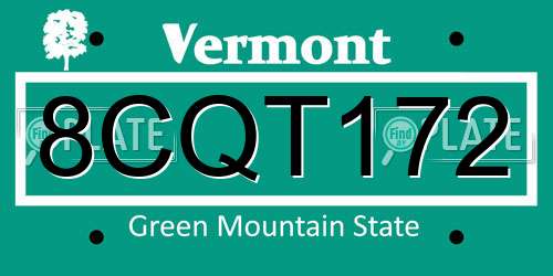 8CQT172 Vermont License Plate