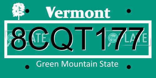8CQT177 Vermont License Plate