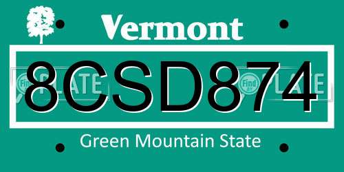 8CSD874 Vermont License Plate