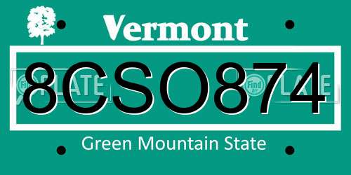 8CSO874 Vermont License Plate