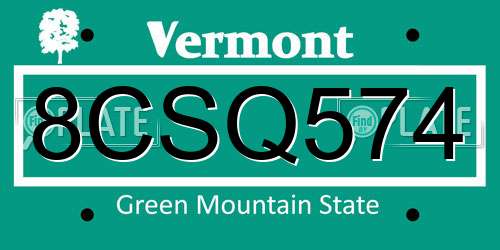 8CSQ574 Vermont License Plate