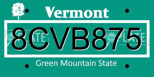 8CVB875 Vermont License Plate