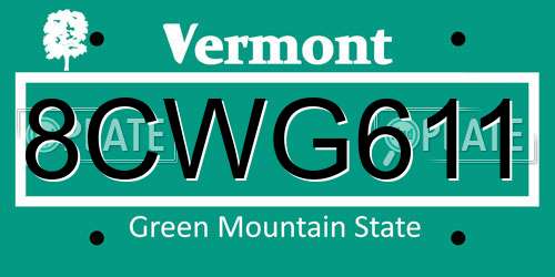 8CWG611 Vermont License Plate